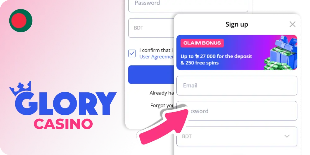 Regiatrstion process at Glory Casino in Bangladesh