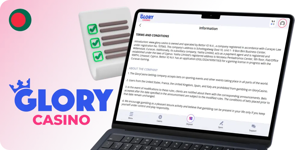 Read Glory Casino Bangladesh Terms of use